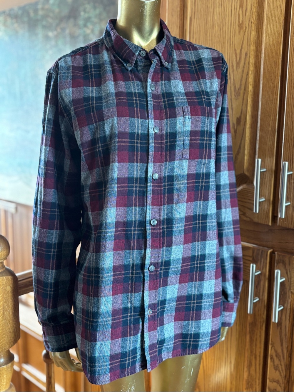 Men's Burgundy Plaid Button-Down Shirt